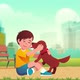 Cartoon boy and dog playing in park - VideoHive Item for Sale