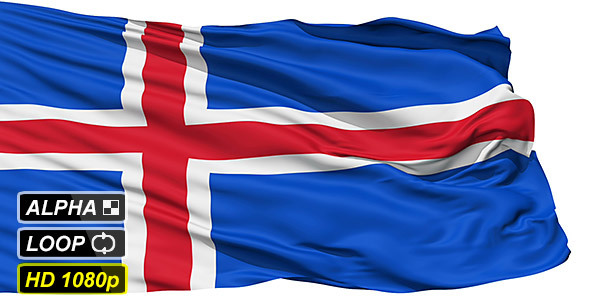 Isolated Waving National Flag Of Iceland