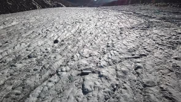 Glacier view with drone in the swiss alps, high altitude, Switzerland, aerial