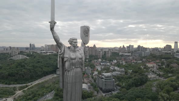 Beautiful View of a Massive Steel Monument of Motherland in Kyiv Ukraine