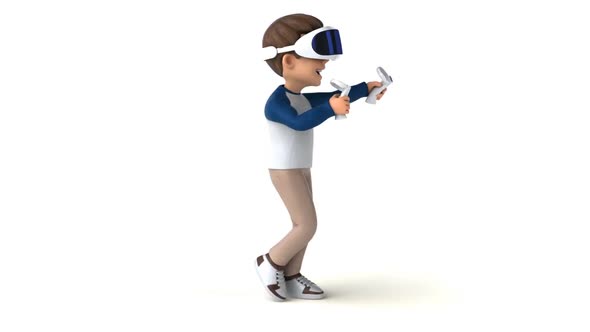 Fun 3D cartoon kid with a VR Helmet