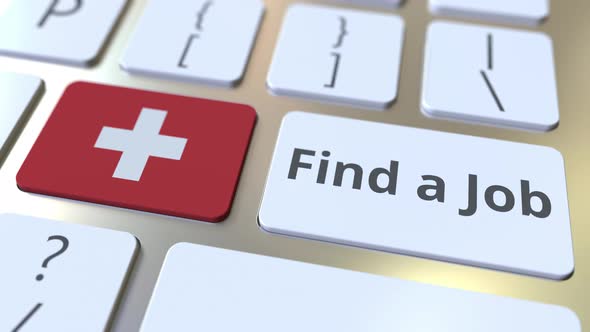 FIND A JOB Text and Flag of Switzerland on the Keys