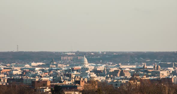 Downtown Washington, D.C. skyline and U.S. Capitol Dome - Sunset - Time lapse