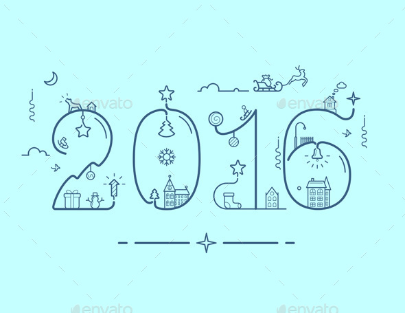 Inscription of New Year 2016 with Decoration