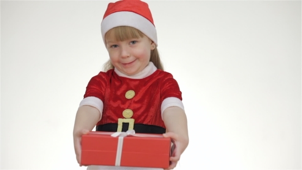 Kid Girl Offering a Gift In a Red Box