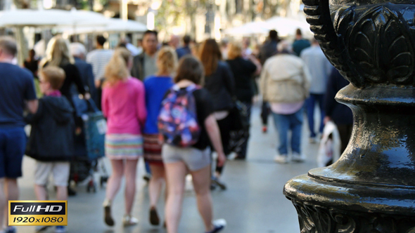 Crowded Downtown Barcelona City Center in Autumn