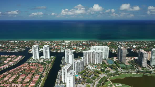Miami Beach, Florida USA. Beautiful Miami Ocean Front Buildings with View, 