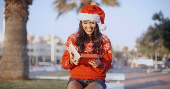 Pretty Young Woman In Santa Claus Hat
