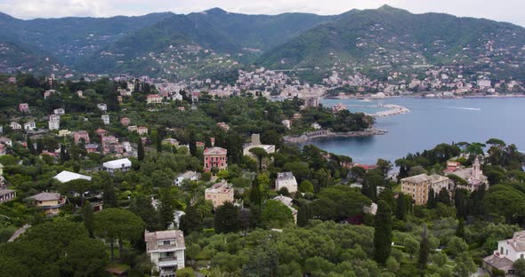 Santa Margherita Ligure Trees And Houses. Drone Footage Of Italy.