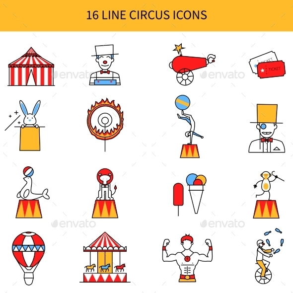 Circus Line Icons Set