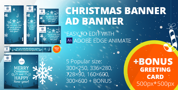 Christmas banners set + Greeting card 500px*500px | Edge Animate