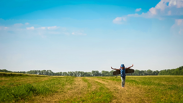 Happy Kid Playing In Summer Field