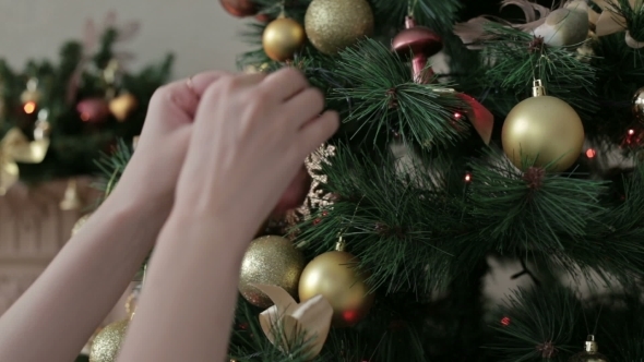 Beautiful Teenager Girl Decorating The Christmas