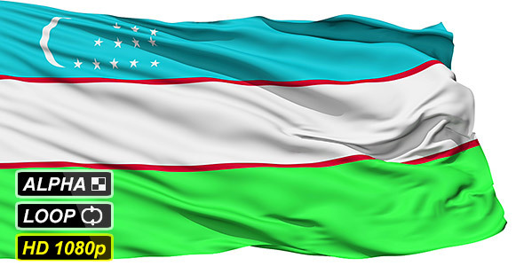 Isolated Waving National Flag Of Uzbekistan