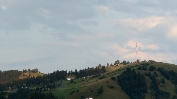 Communications Tower On Mountain With
