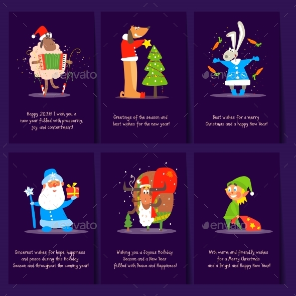 Set Of Christmas And New Year Greeting Cards