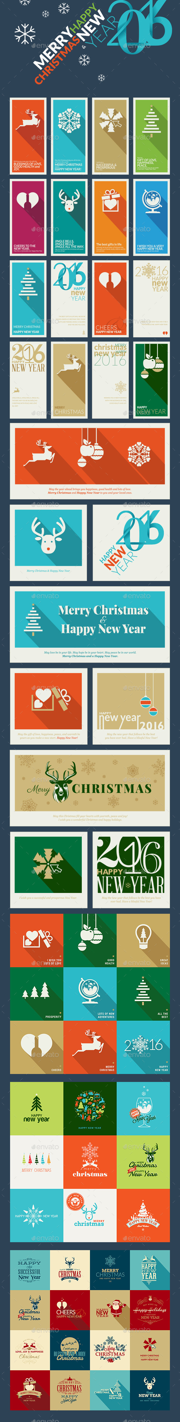 Flat Design Christmas and New Year Greeting Cards
