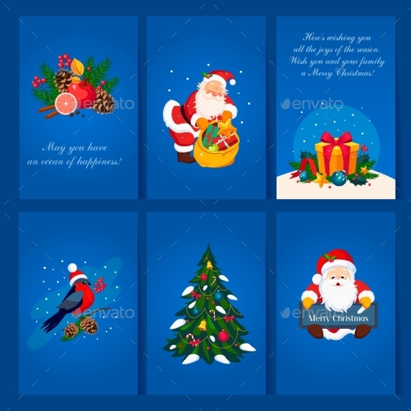 Set of Christmas and New Year Greeting Cards