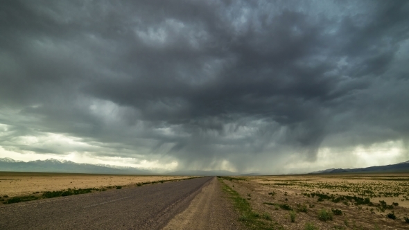 Thunderstorm Storm In The Desert Along The Road
