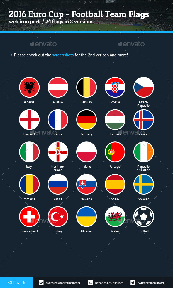 2016 Euro Cup - Football Soccer Team Flags