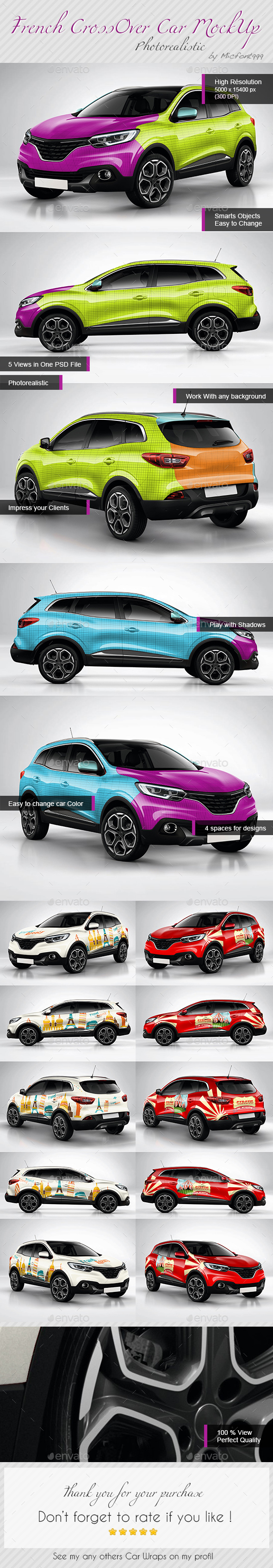 Photorealistic French Crossover car Wrap Mock-up