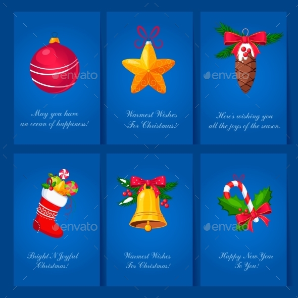 Holiday Cards With Christmas Balls And Toys