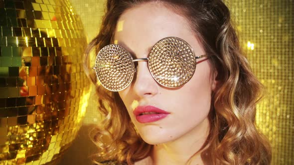 Gold babe crystals sunglasses diva party disco woman