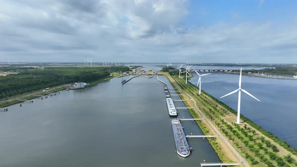 Bulk Carrier Ships Docked at Volkerak Lock in the Netherlands