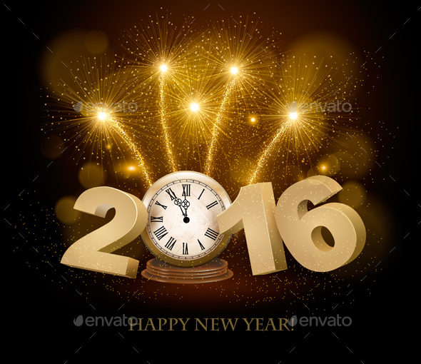Happy New Year Background with 2016 and Clock