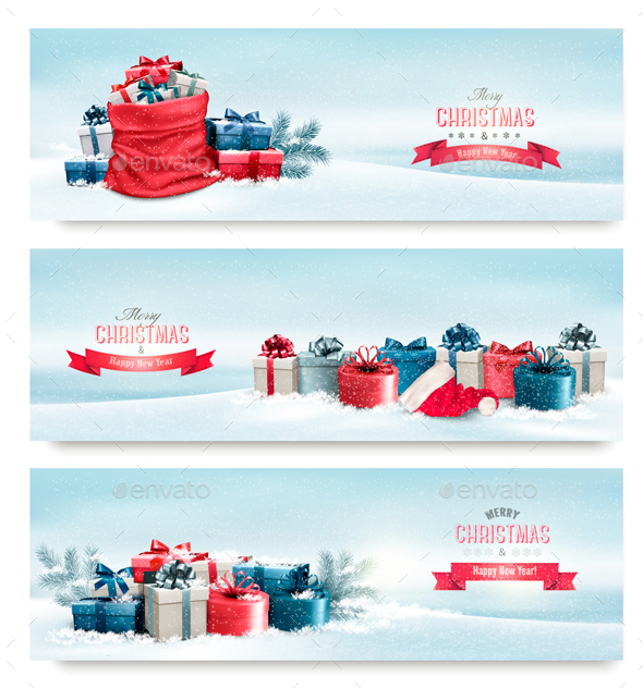 Holiday Christmas Banners With Presents