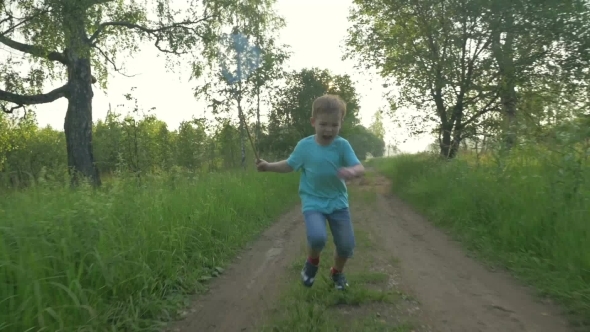 Boy Running With Scoop-Net