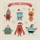 Vector Cute Retro Hipster Christmas Monsters Set - GraphicRiver Item for Sale