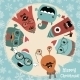 Hipster Retro Freaky Monsters Christmas Card - GraphicRiver Item for Sale