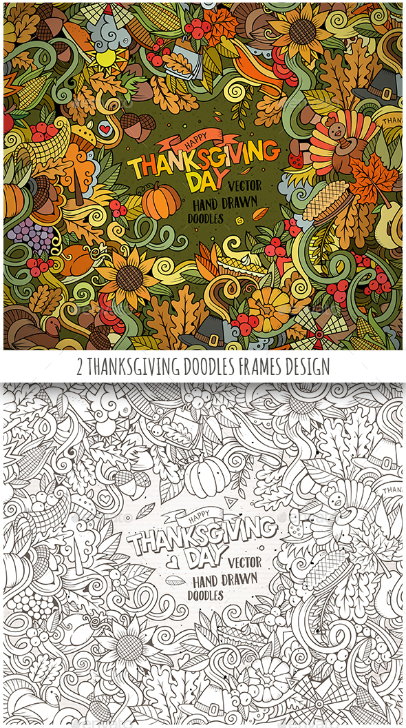 2 Happy Thanksgiving Doodles Frames