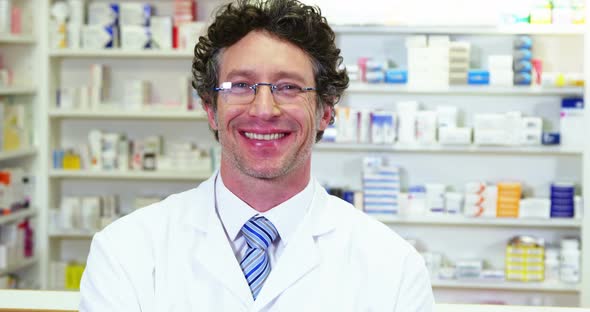 Pharmacist in laboratory coat