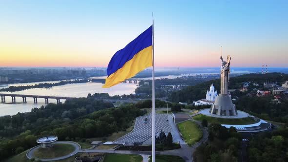 Kyiv - National Flag of Ukraine By Day. Aerial View. Kiev