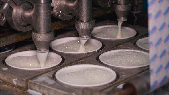 Pouring Milk in Plastic Bowl - Conveyor