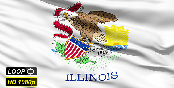 Waving Flag Of The US State of Illinois