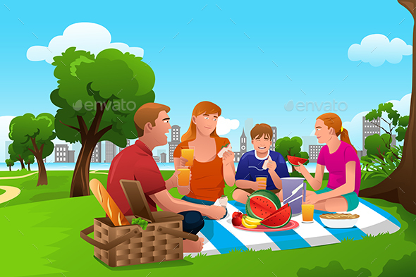 Family Having a Picnic in the Park