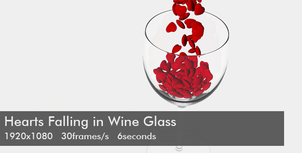 Hearts Falling in Wine Glass