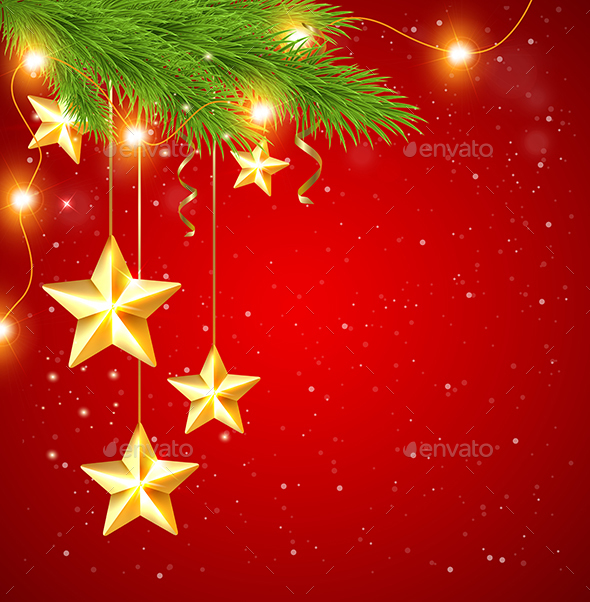 Red Christmas Background with Stars