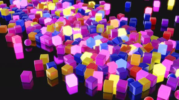 Abstract Garland of Multicolored Glow Cubes Lay on Plane