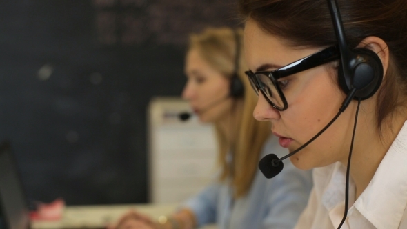 Woman Customer Service Worker, Call Center Smiling