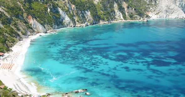 Panoramic View to the Beautiful Petani Beach at the West Coast of Kefalonia with Emerald Green Sea