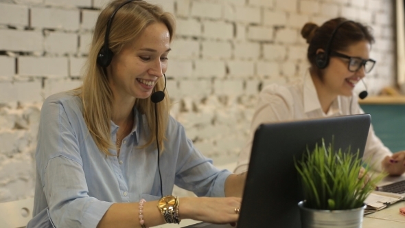 Customer Service Team Woman Call Center Smiling