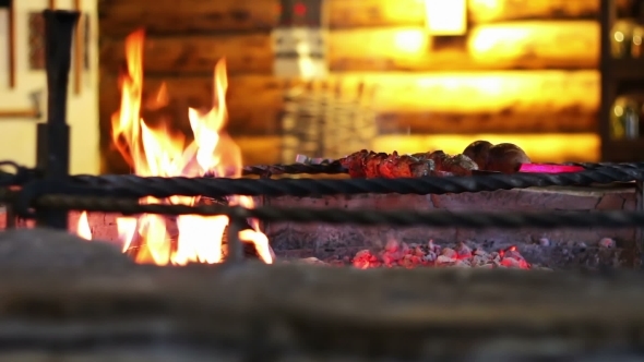 Kebab Prepared On The Grill In The Restaurant.