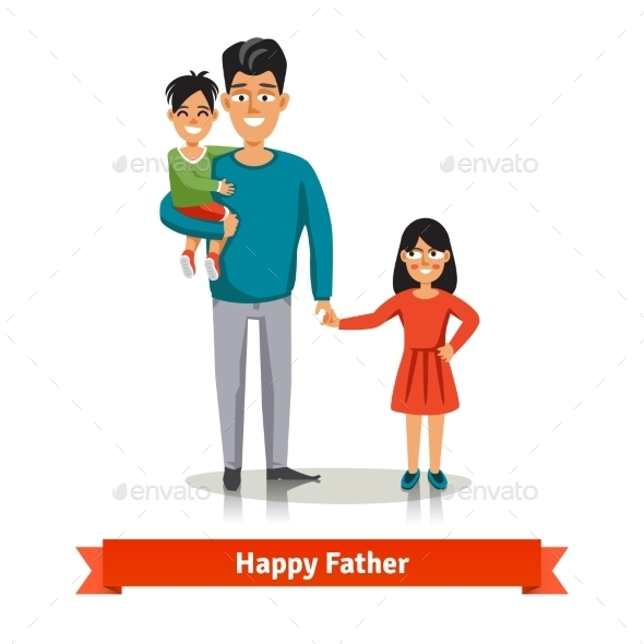 Father Holding his Son And Daughter's Hand