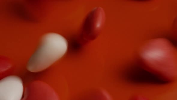 Rotating stock footage shot of Valentines decorations and candies - VALENTINES 0062