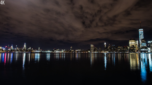 New York City Skyline During Cloudy Night
