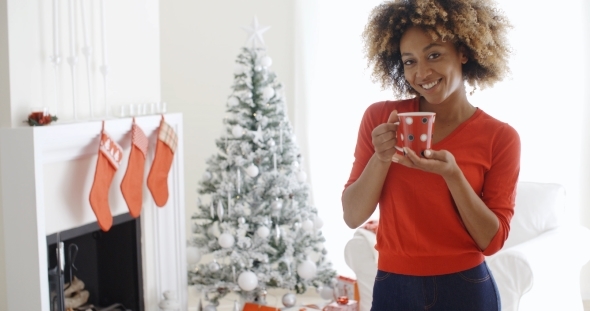 Friendly Smiling Young Woman Celebrating Christmas